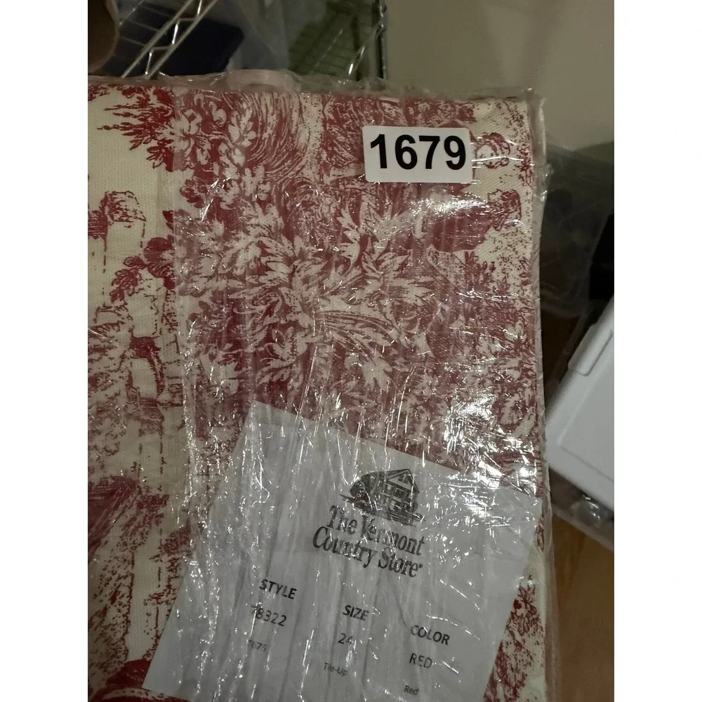The Vermont Country Store Curtains Essex Toile Valance Red Cream Set of 2 NEW!